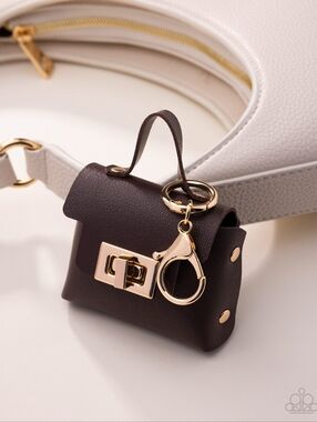 Mini Brown Leather Keychain Bag with Gold Hardware
